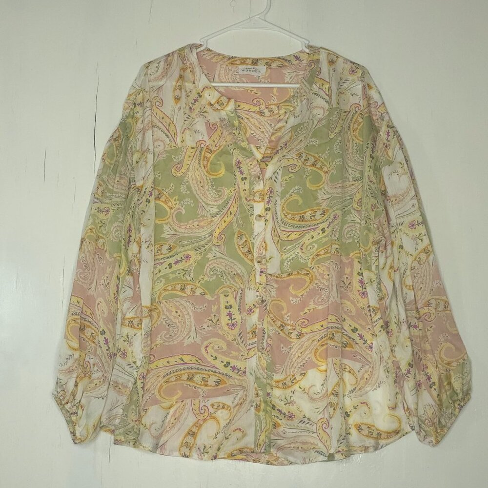 Emily Wonder Paisley Button Up Blouse L Cottagecore Boho